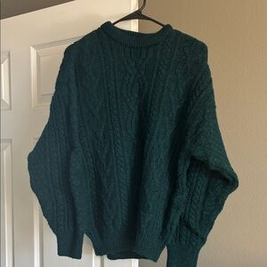 Aran Crafts Teal Cable Knit 100% Wool Sweater